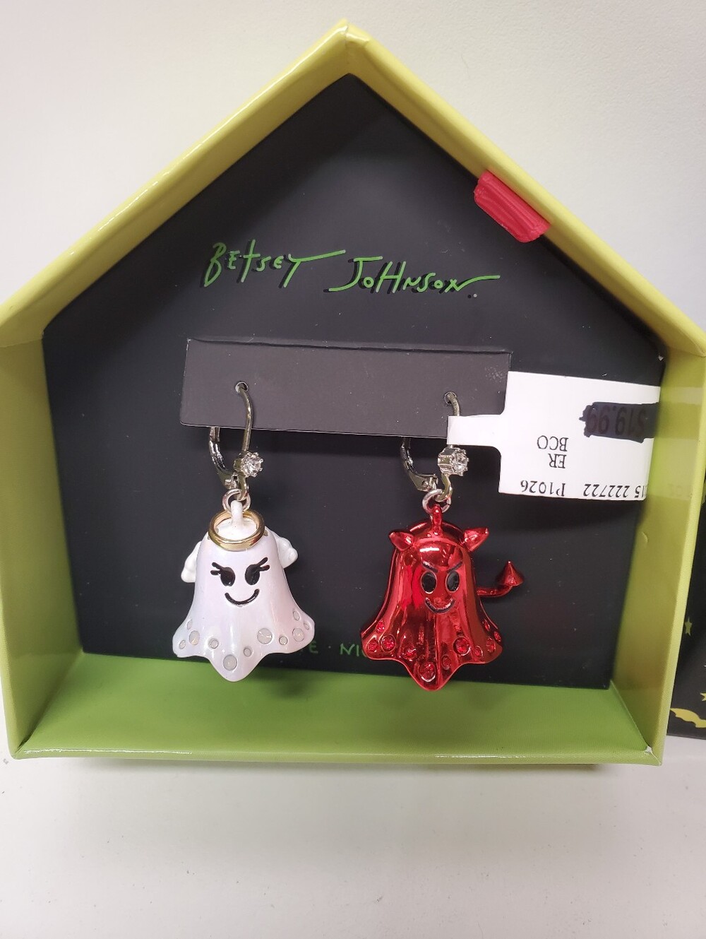 Betsey Johnson Earrings Halloween Faux Stone Angel Devil Mismatch Drop